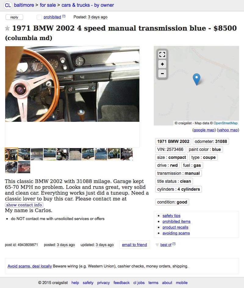 Illustration for article titled For $8,500, This 1971 BMW 2002 Brings Some Neue Klasse